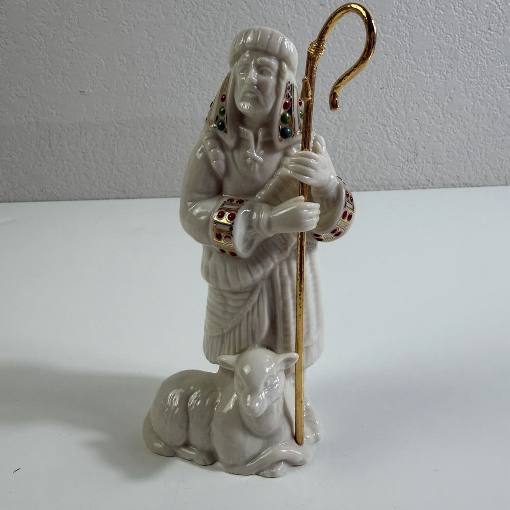 Vintage 1990s Lenox China Jewels Collection Nativity Shepard w/ Staff Read